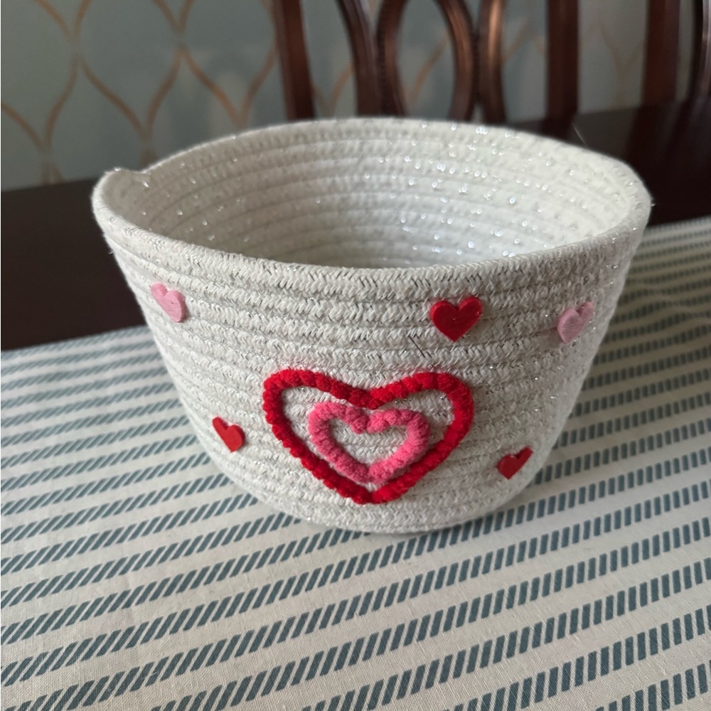 White Basket with Red and Pink Heart Accents